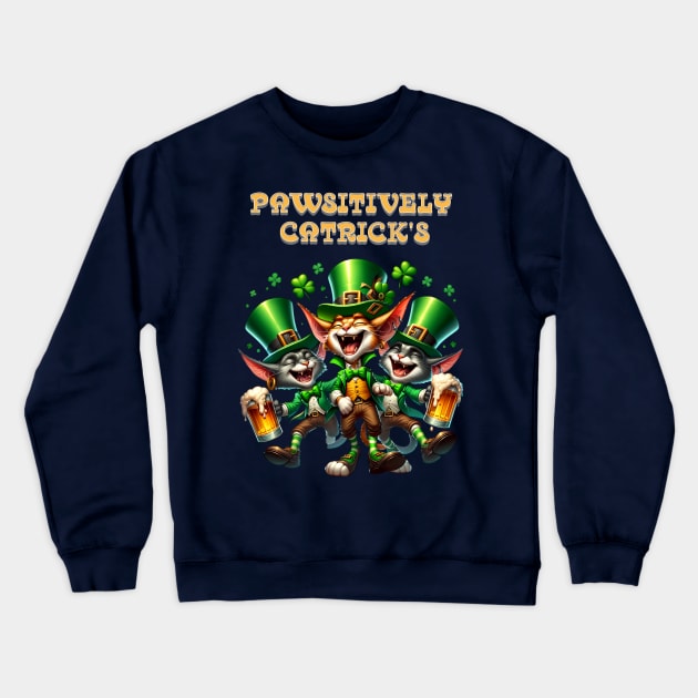 St Patricks day leprechaun cats - Pawsitively Catrick’s Crewneck Sweatshirt by BrisaArtPrints